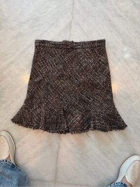 Theory Multicolor Tweed Mini Skirt with Ruffle Hem